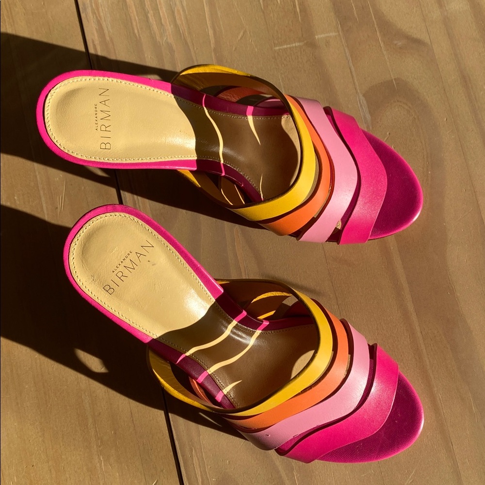 Alexandre Birman Aila 85MM Leather Strappy Mules Size 38 Pink, Orange Yellow - Picture 9 of 10
